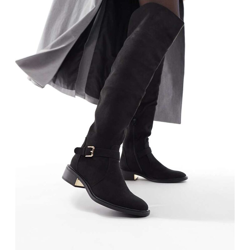 SEQWL Latte buckle detail over the knee boots in black 108520646