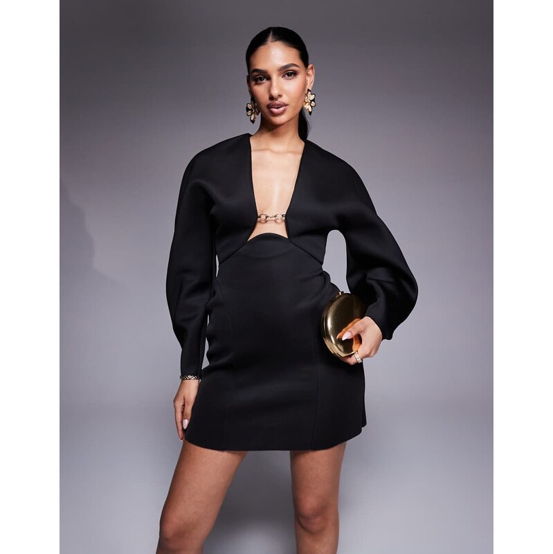 ASOS DESIGN cocoon sleeve mini dress with central trim detail in black 105672344