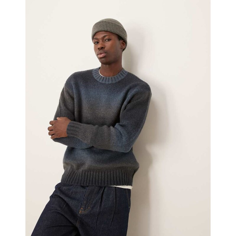 Selected knitted jumper in black blue ombre-Multi