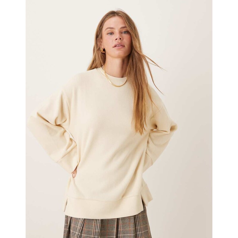 ASOS DESIGN Supersoft split hem sweatshirt in buttermilk-Yellow