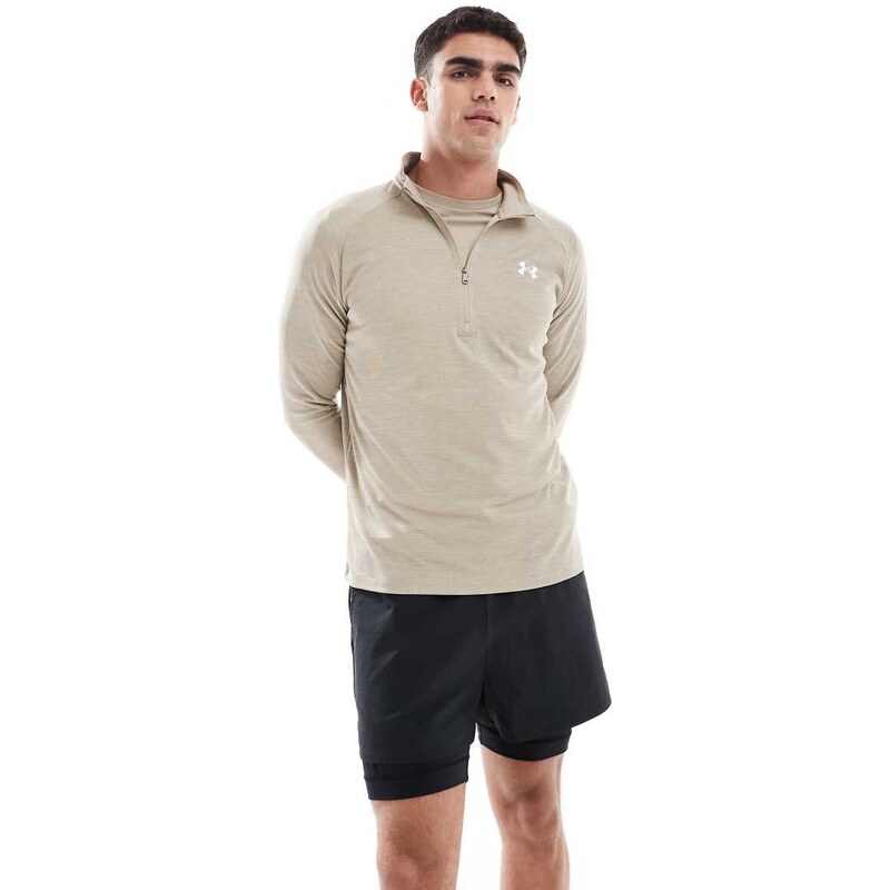 Under Armour Tech textured half-zip in city khaki-Neutral
