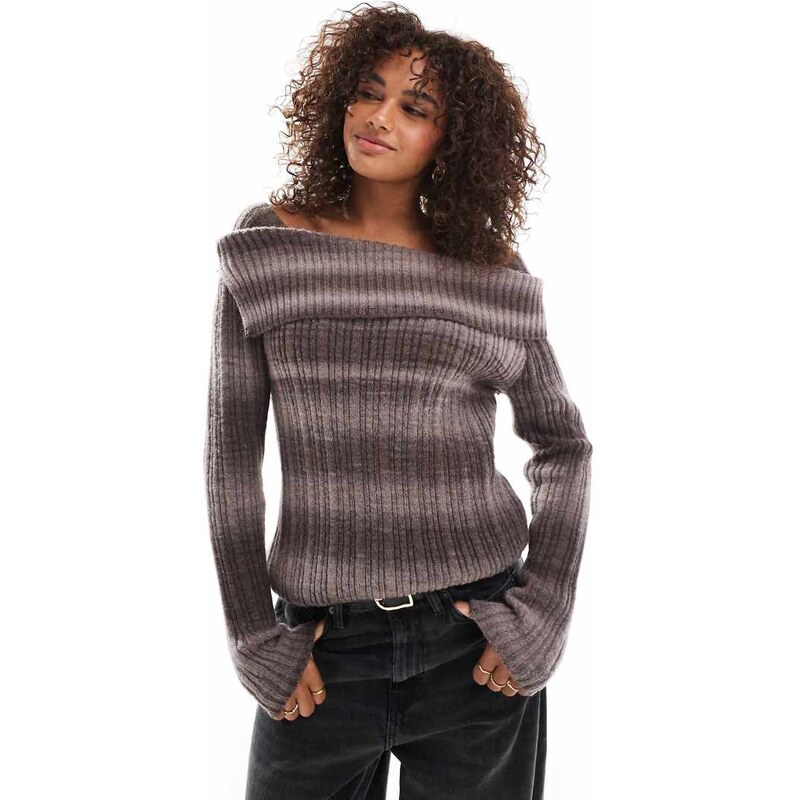 Daisy Street space dye asymmetric knit top in dark mauve-Multi