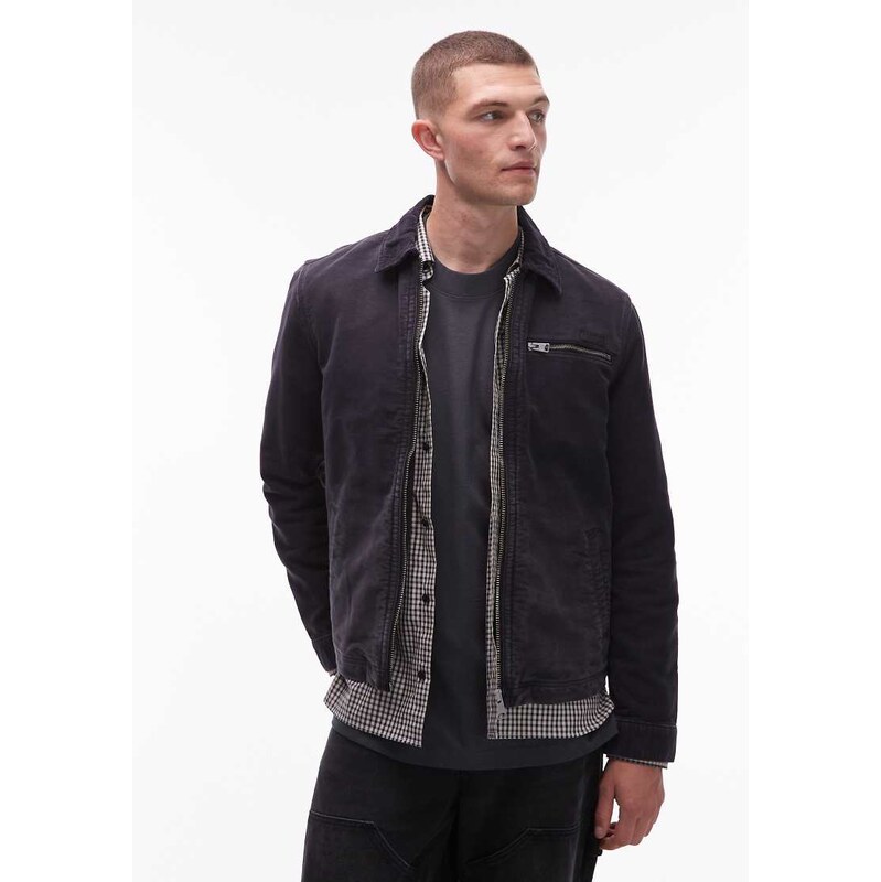 Allsaints Rothwell canvas jacket in dark blue - BLACK