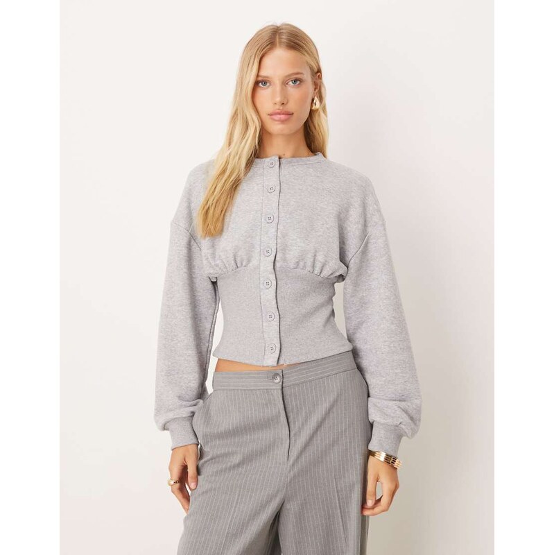 ASOS DESIGN cinched sweat button through top in grey marl