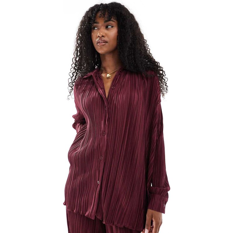 4th & Reckless plisse collared button through lettuce edge hem shirt 108209007