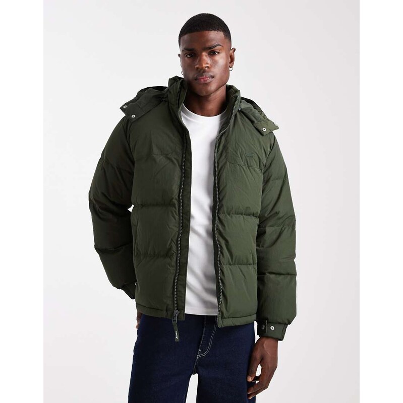 Levis rockridge short hooded puffer jacket in dark green