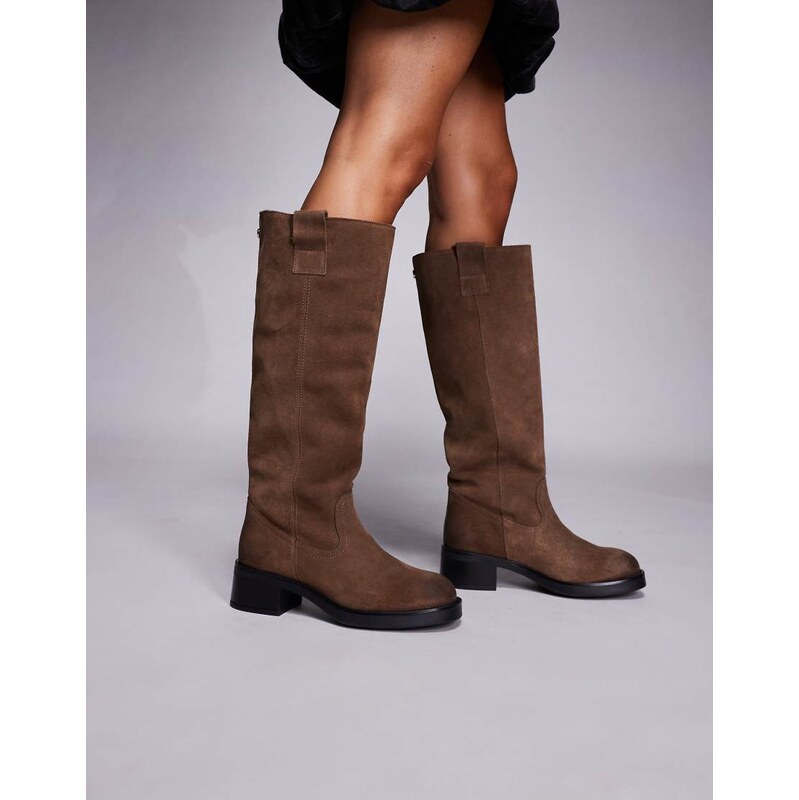 Steve Madden Novi DK buckle detail riding boot in suede traupe-Neutral 108323013