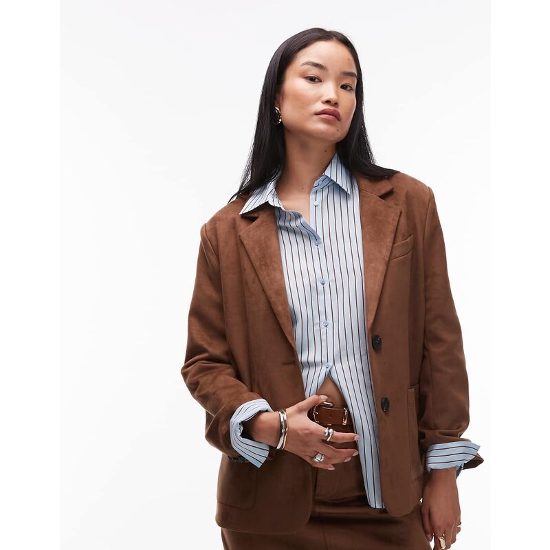 4th & Reckless faux suede pocket front tailored blazer co-ord in camel 108427737