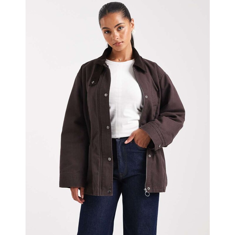 ASOS DESIGN jacket with cinched waist in plum-Purple 108502717