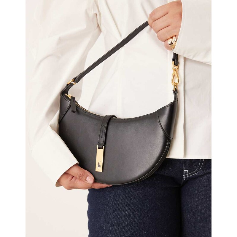 Polo Ralph Lauren ID mini 100% leather shoulder bag in black