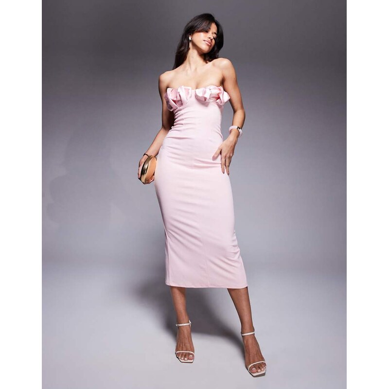 ASOS DESIGN bandeau midi dress with pleated satin bust cups in