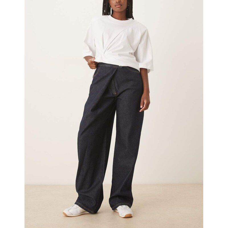 ASOS DESIGN denim wrap style jean in-Blue