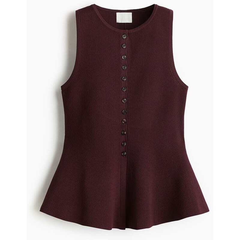 H&M - Vesta z žebrovaného úpletus volánem peplum - Vínová