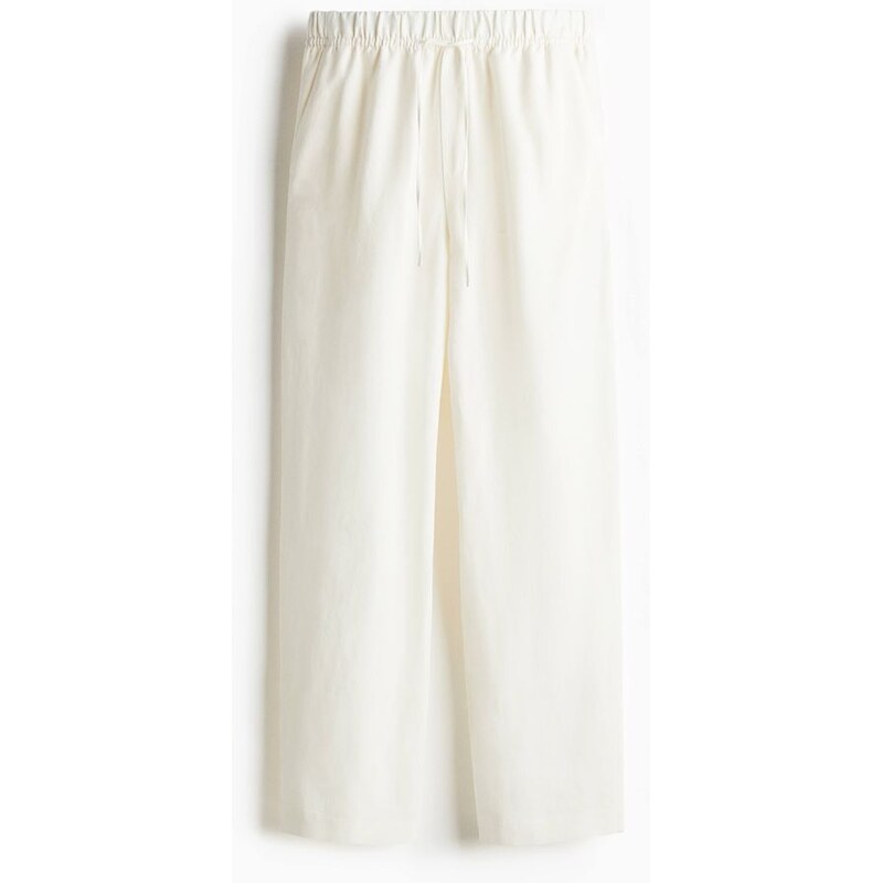 H&M - Kalhoty z lněné směsi se stahovací šňůrkou - Bílá