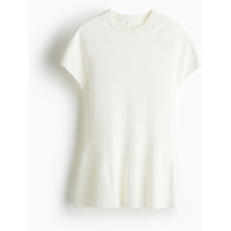H&M - Top peplum z jemného úpletu - Krémová