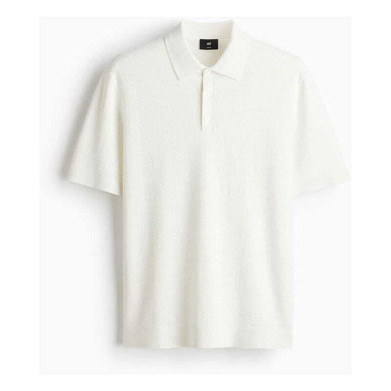 H&M - Tričko Slim Fits texturou a límečkem - Bílá