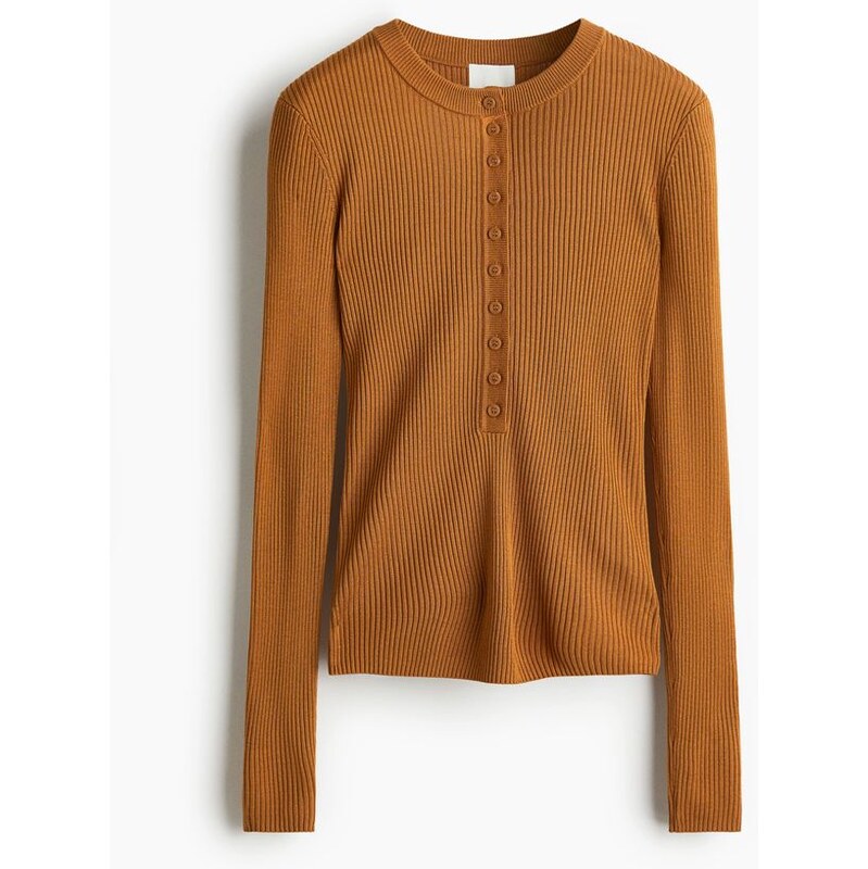 H&M - Top z žebrovaného úpletu - Světle Hnědá