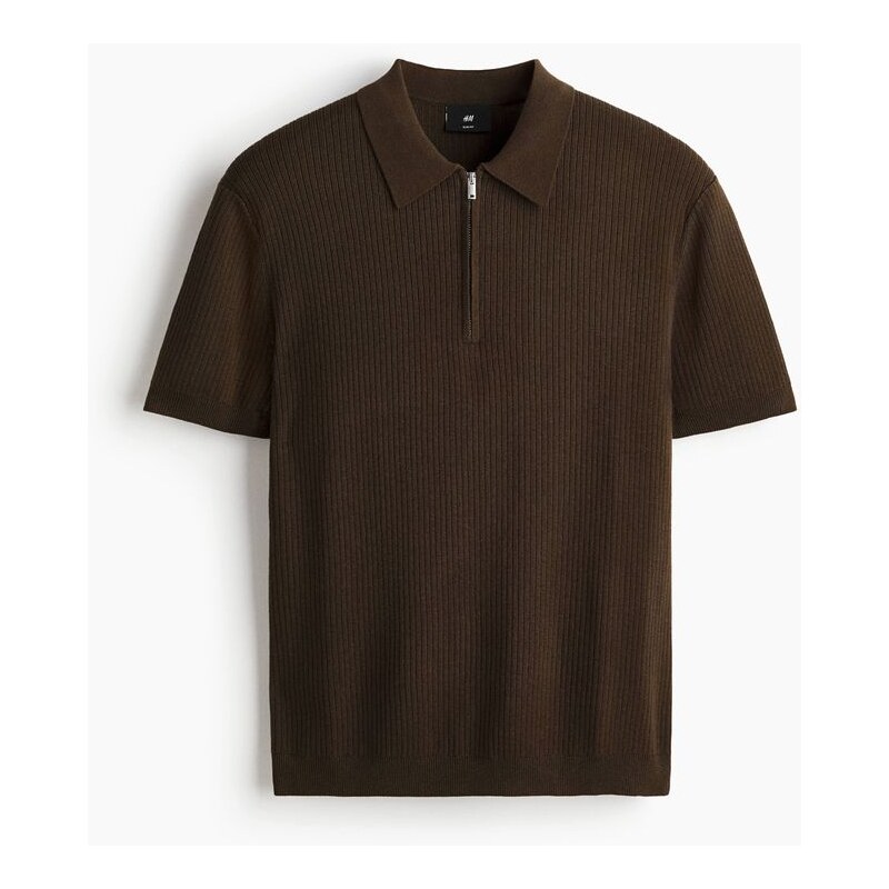 H&M - Tops horním zipem Slim Fit - Hnědá