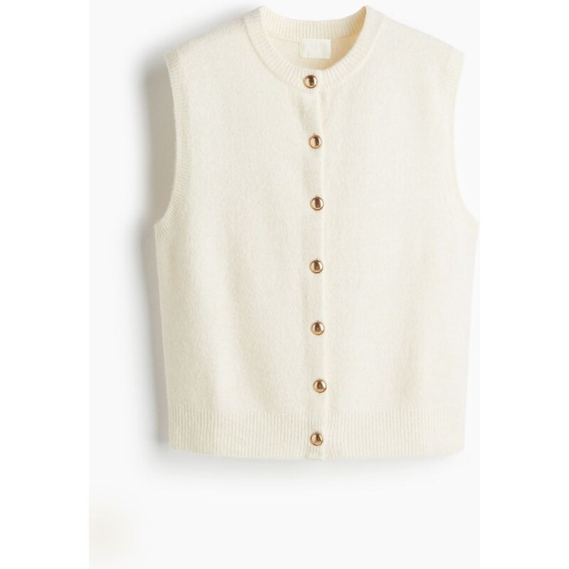 H&M - Vesta z jemného úpletu - Krémová
