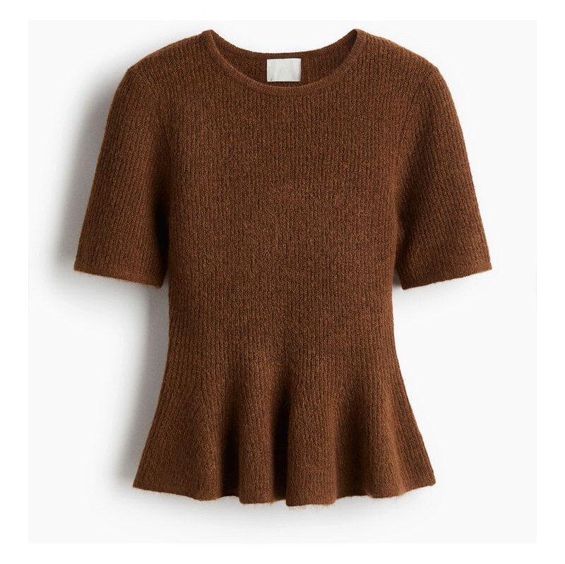 H&M - Top peplum z žebrovaného úpletu - Hnědá