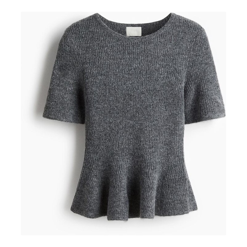 H&M - Top peplum z žebrovaného úpletu - Tmavě Šedý Melír