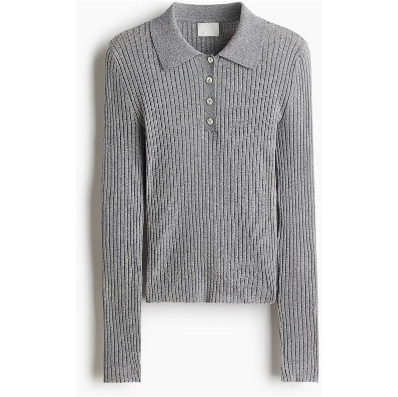 H&M - Rib-knit polo shirt - šedá 108209660