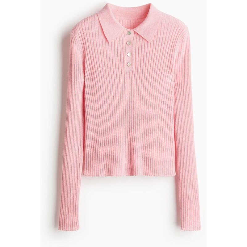 H&M - Rib-knit polo shirt - růžová 108209673