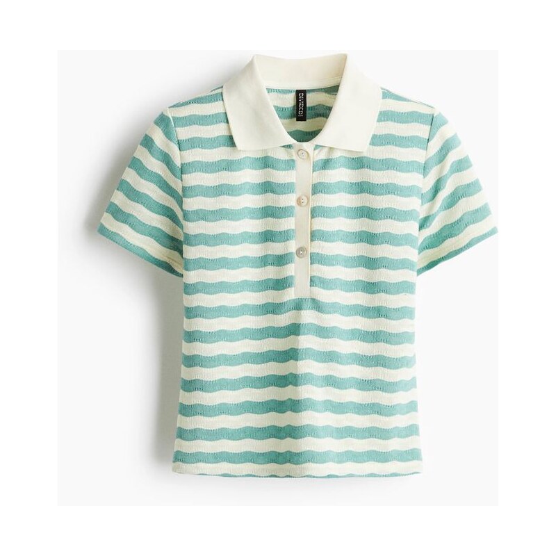H&M - Tops límečkem z úpletus texturou - tyrkysová 108210042