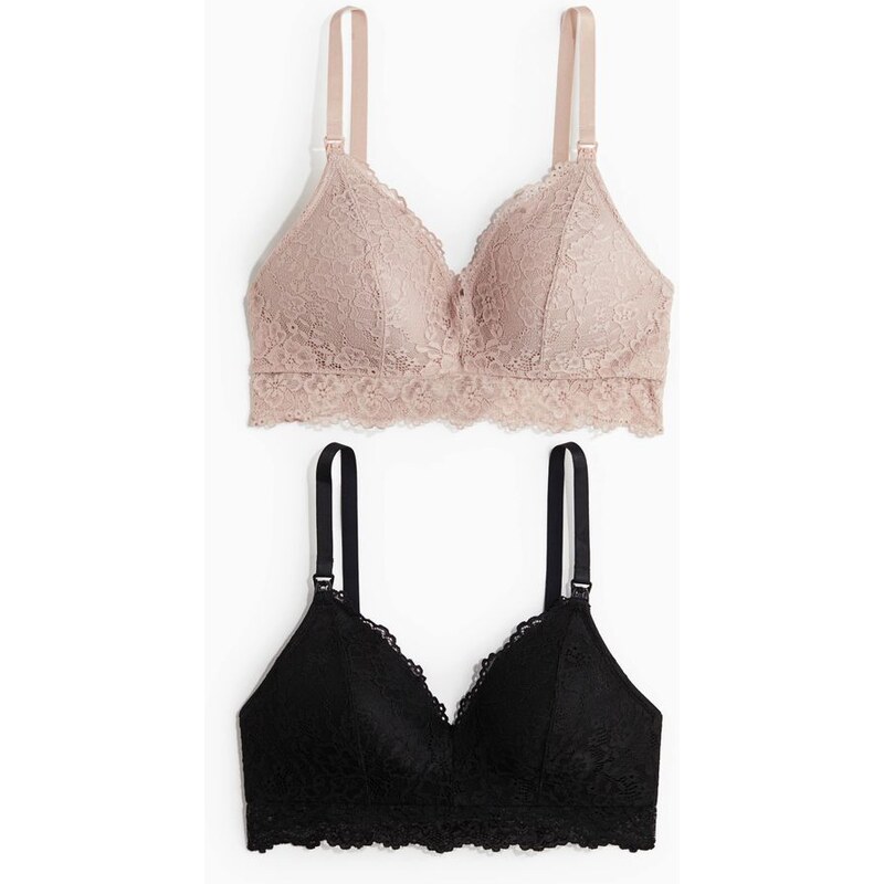 H&M - MAMA Vyztužená podprsenka na kojení 2 kusy - Černá/Pudrově