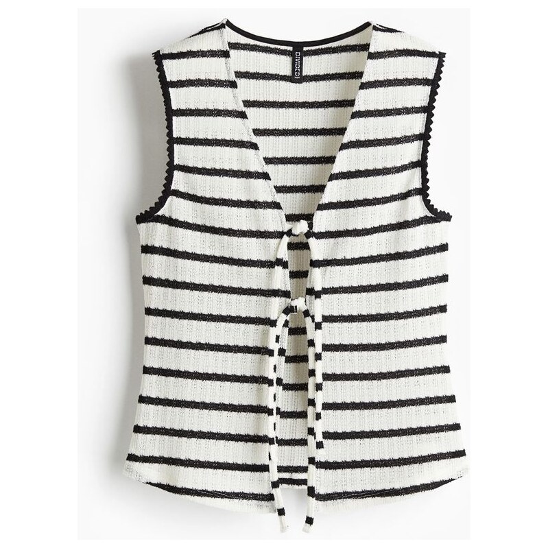 H&M - Pletený tops předním zavazováním - Bílá/Proužky