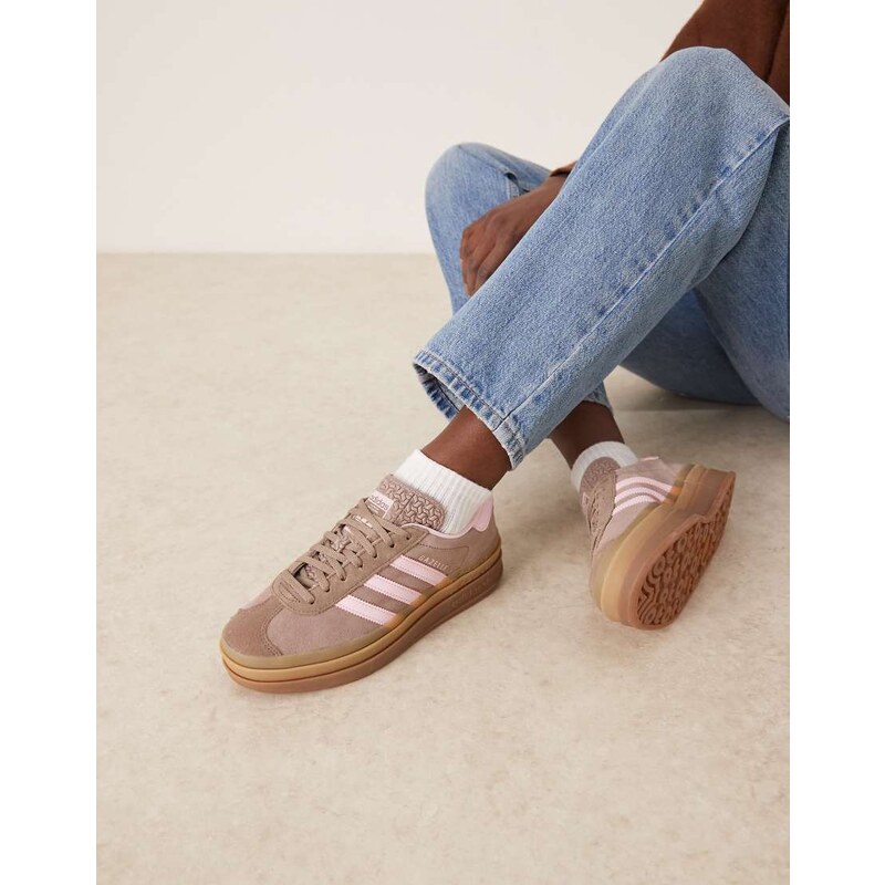 adidas Originals Gazelle Bold trainers in brown and pink