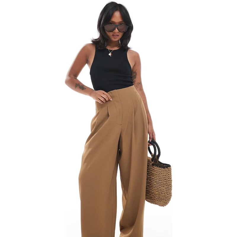 Miss Selfridge Petite tailored barrel leg trouser in tobacco-Neutral 115511414