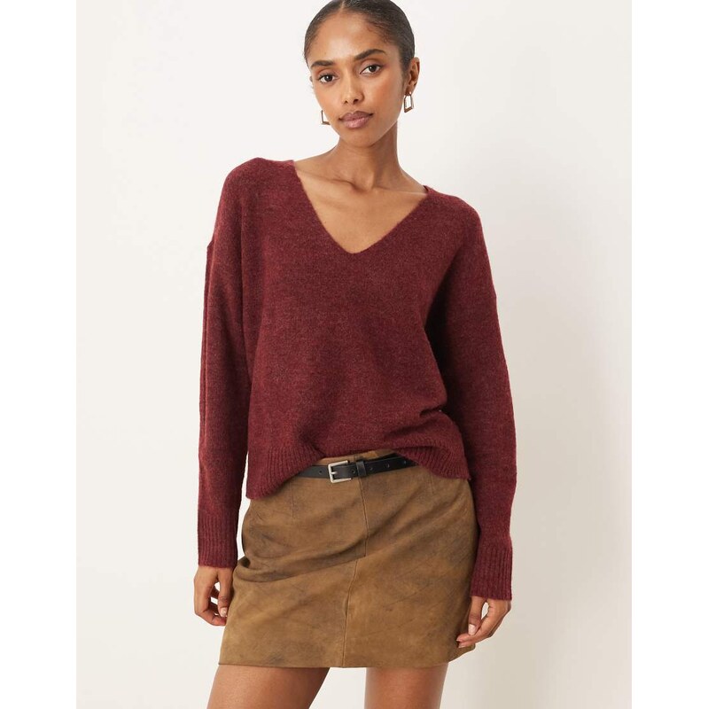 JDY v-neck jumper in burgundy-Red 115511577