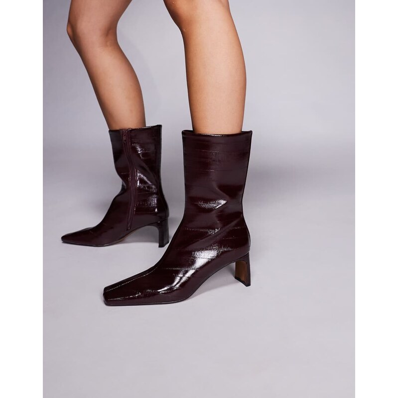 ASOS DESIGN Eliza set back heel ankle boots in burgundy eel-Red 109635179