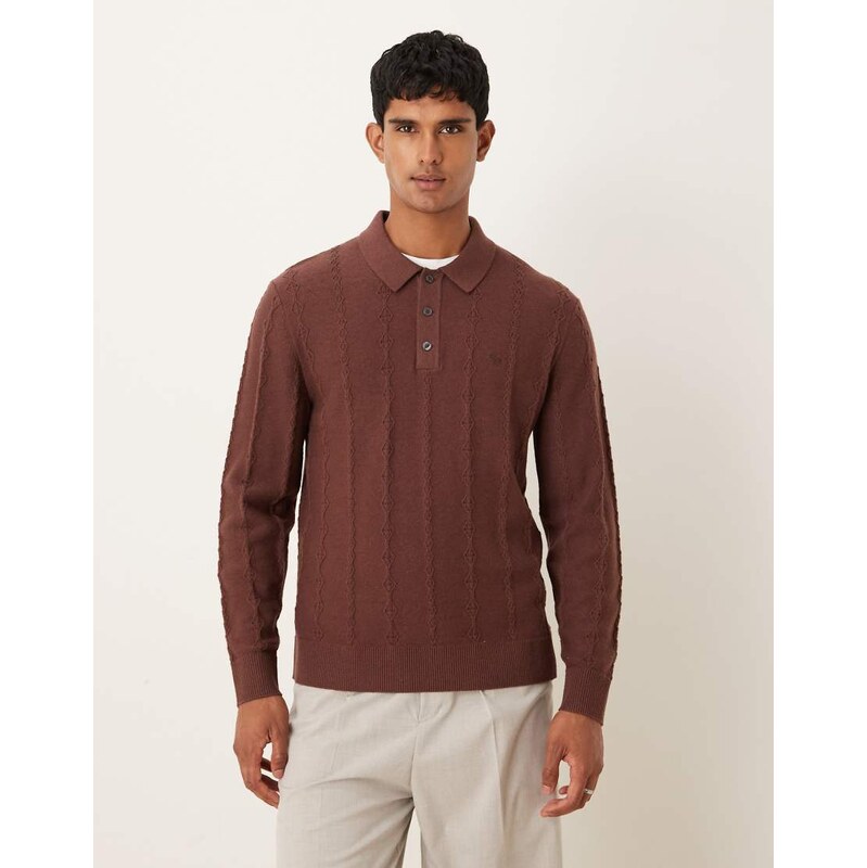 Abercrombie & Fitch long sleeve chest logo polo neck jumper in brown 108218943