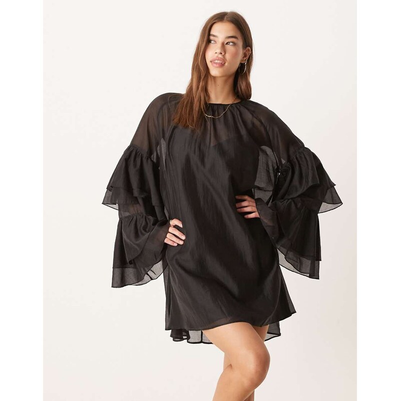 Glamorous boho ruffle chiffon mini dress in black 109523823