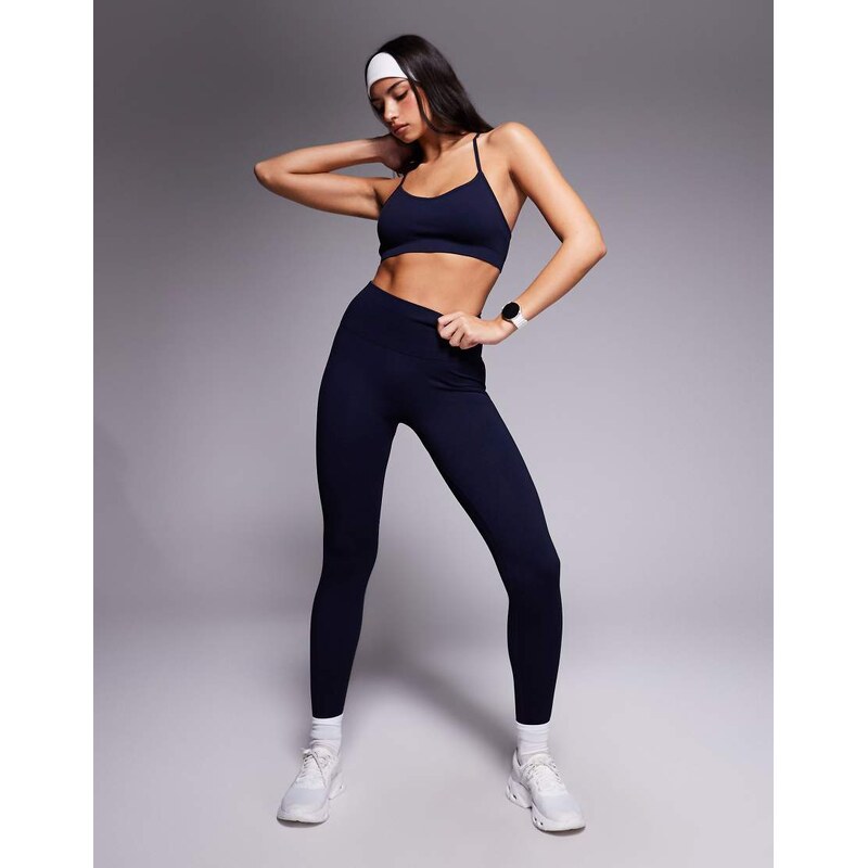 4505 seamless baby rib high waist gym leggings in navy-Brown 113261685