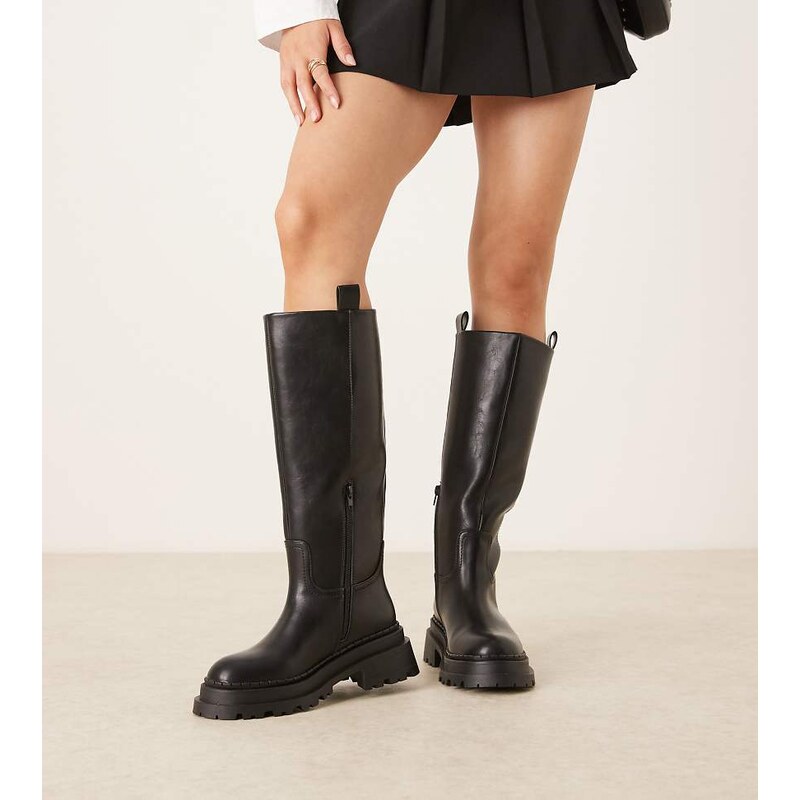 ASOS DESIGN Wide Fit Cecilia chunky flat knee boots in black 113261822