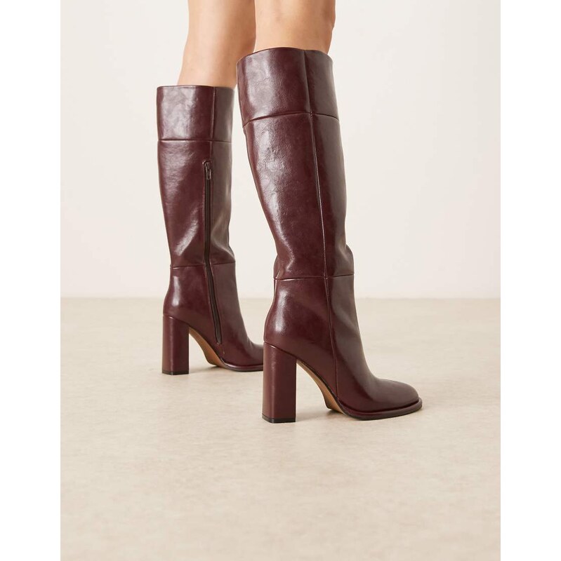 ASOS DESIGN Courtney block heel knee boots in burgundy-Red 108219045