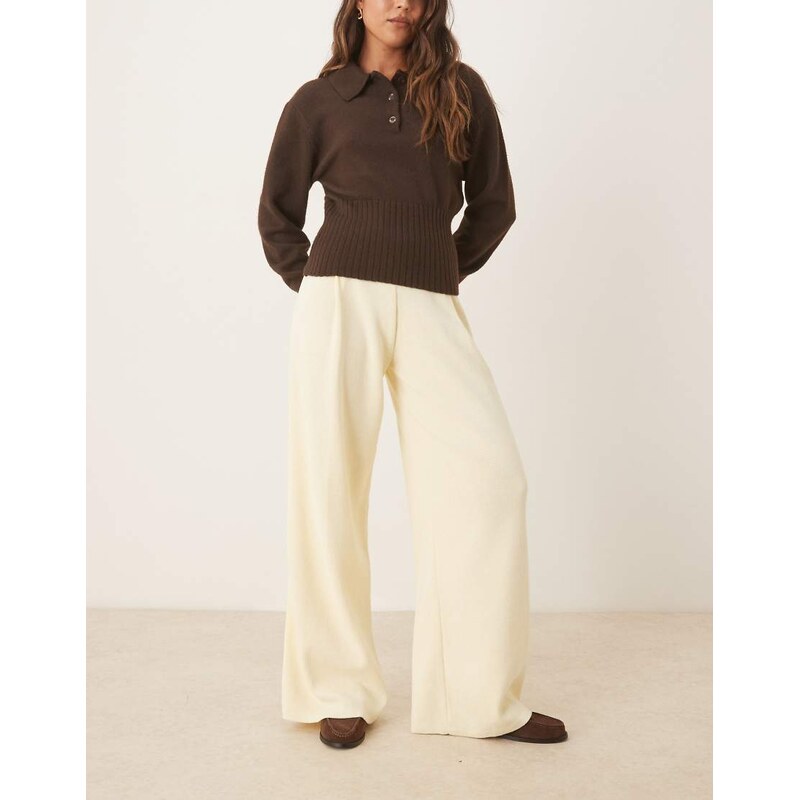 ASOS DESIGN knitted trouser co-ord in buttermilk-White 109594566