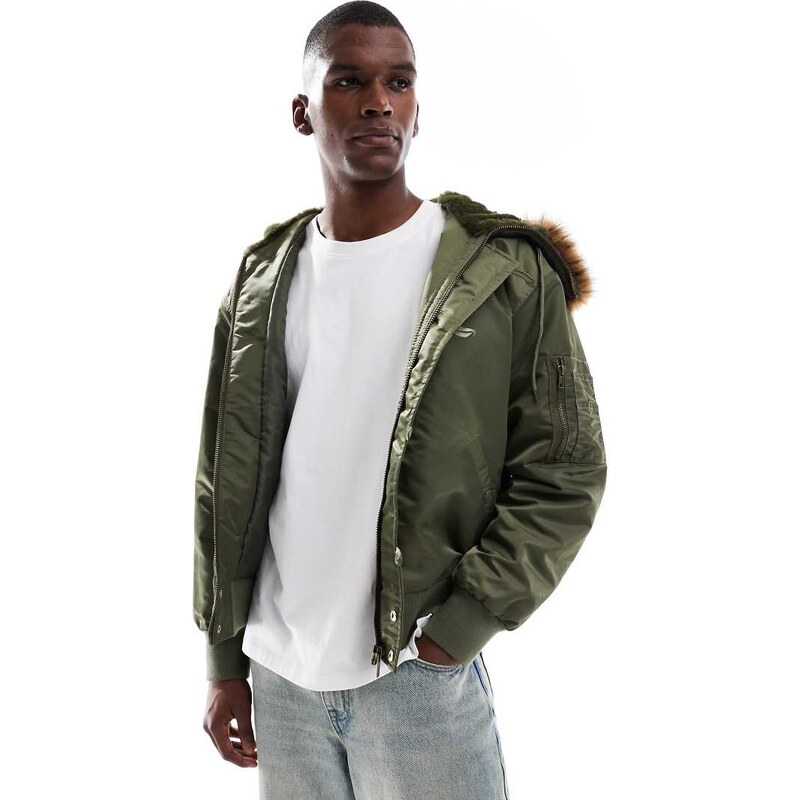 ASOS DESIGN oversized MA1 bomber jacket with faux fur hood in