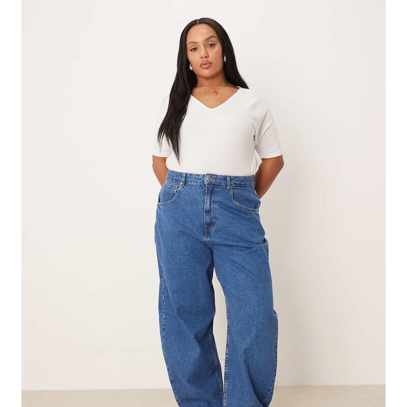 ASOS Curve ASOS DESIGN Curve high waisted barrel leg jeans in