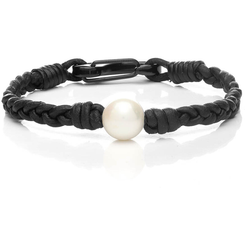 Buka Jewelry Kožený pletený náramek s perlou 110391783