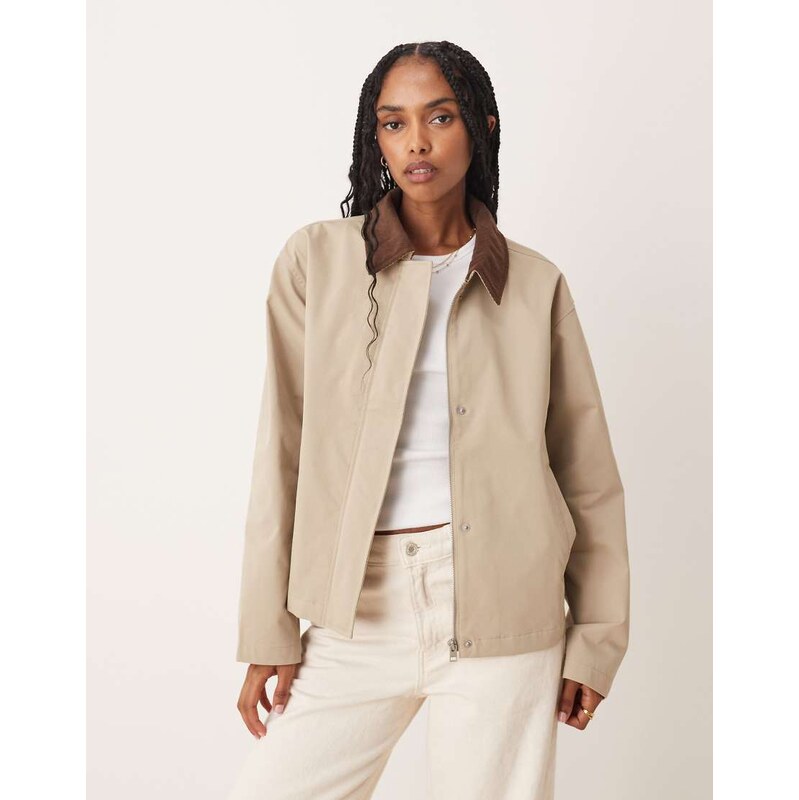 JJXX workwear barn jacket in cream with cord collar-White