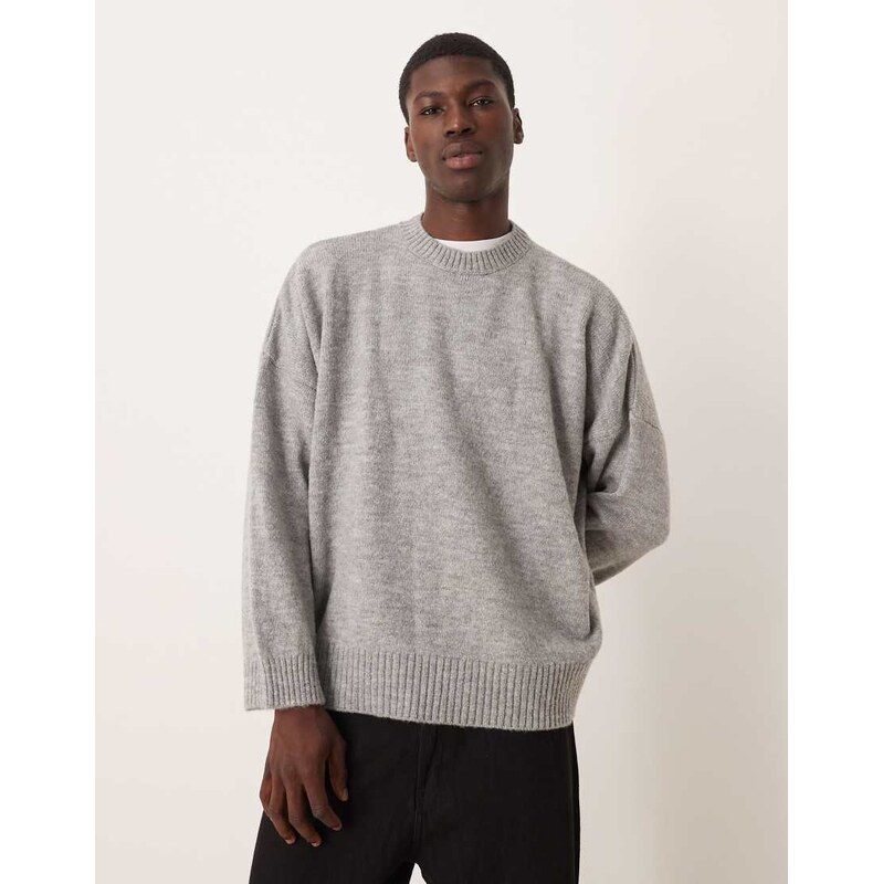 ASOS DESIGN super oversized boxy fit knitted crew neck jumper in grey marl