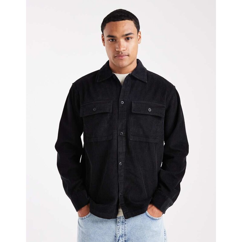 Jack & Jones oversize cord overshirt in black