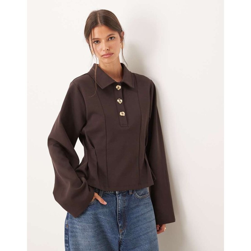 ASOS DESIGN long sleeve hardware detail corset seam top in