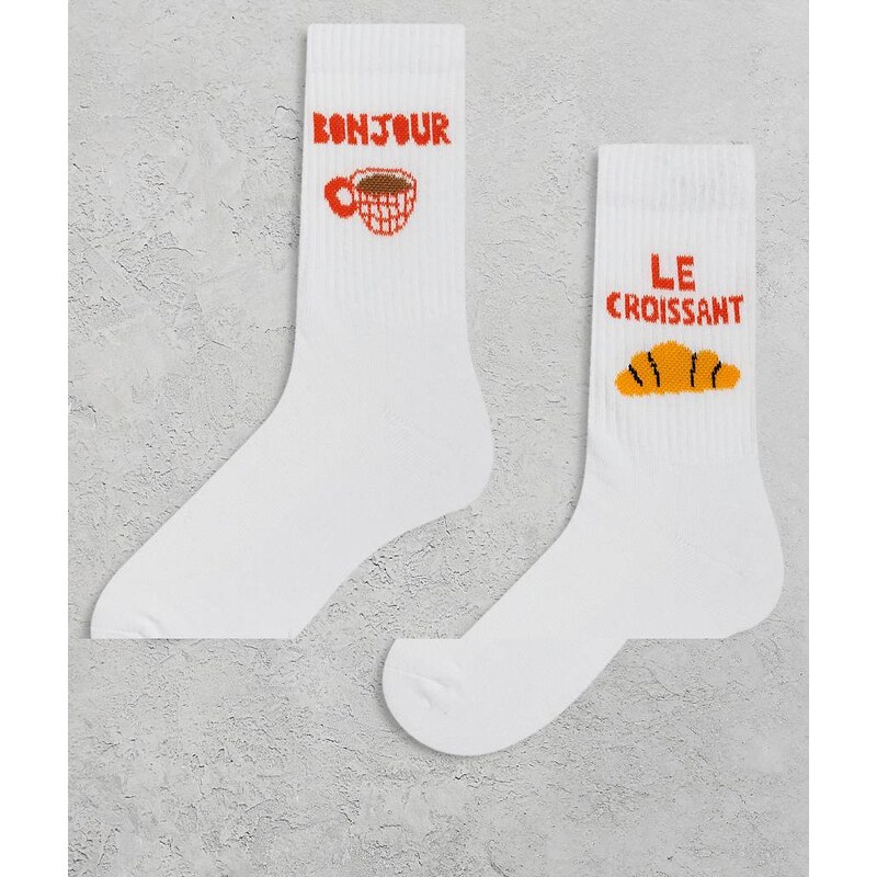 ASOS DESIGN 2 pack socks with breakfast graphic in white 108228782