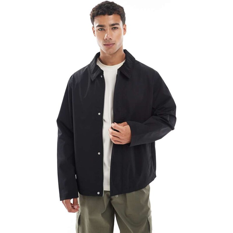 Jack & Jones harrington jacket with cord collar in black