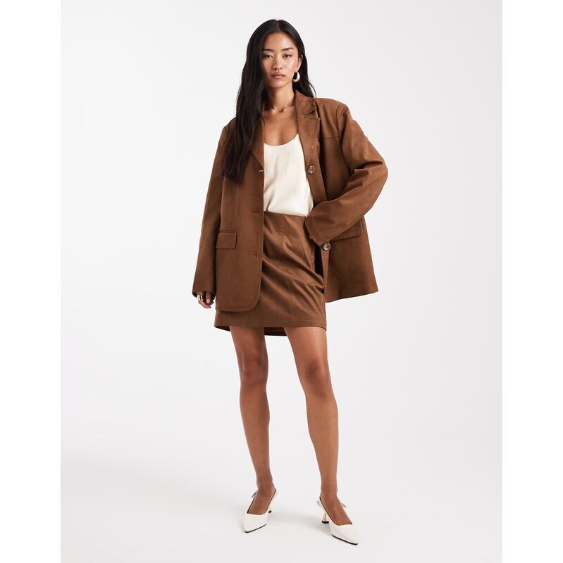 Object premium faux suede mini skirt co-ord in camel-Neutral 108221590